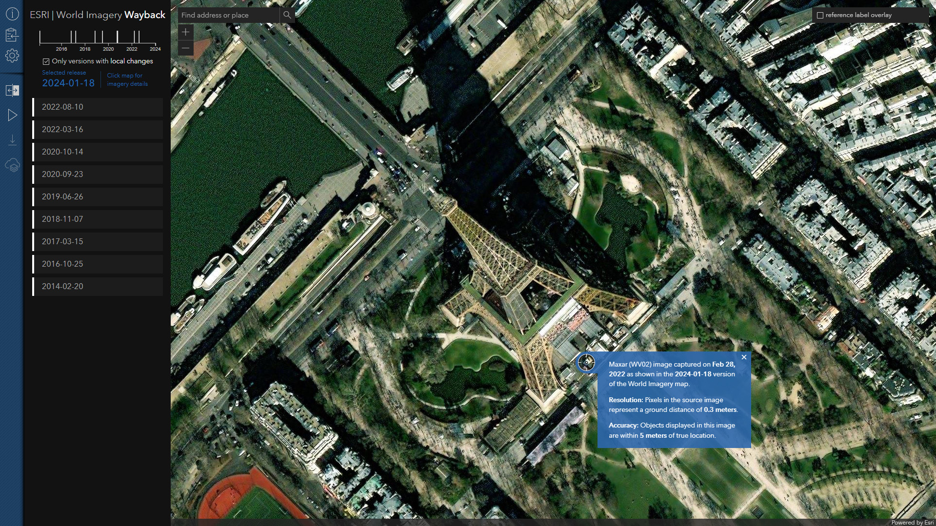 A screenshot of ESRI World Imagery Wayback A screenshot of ESRI World Imagery Wayback