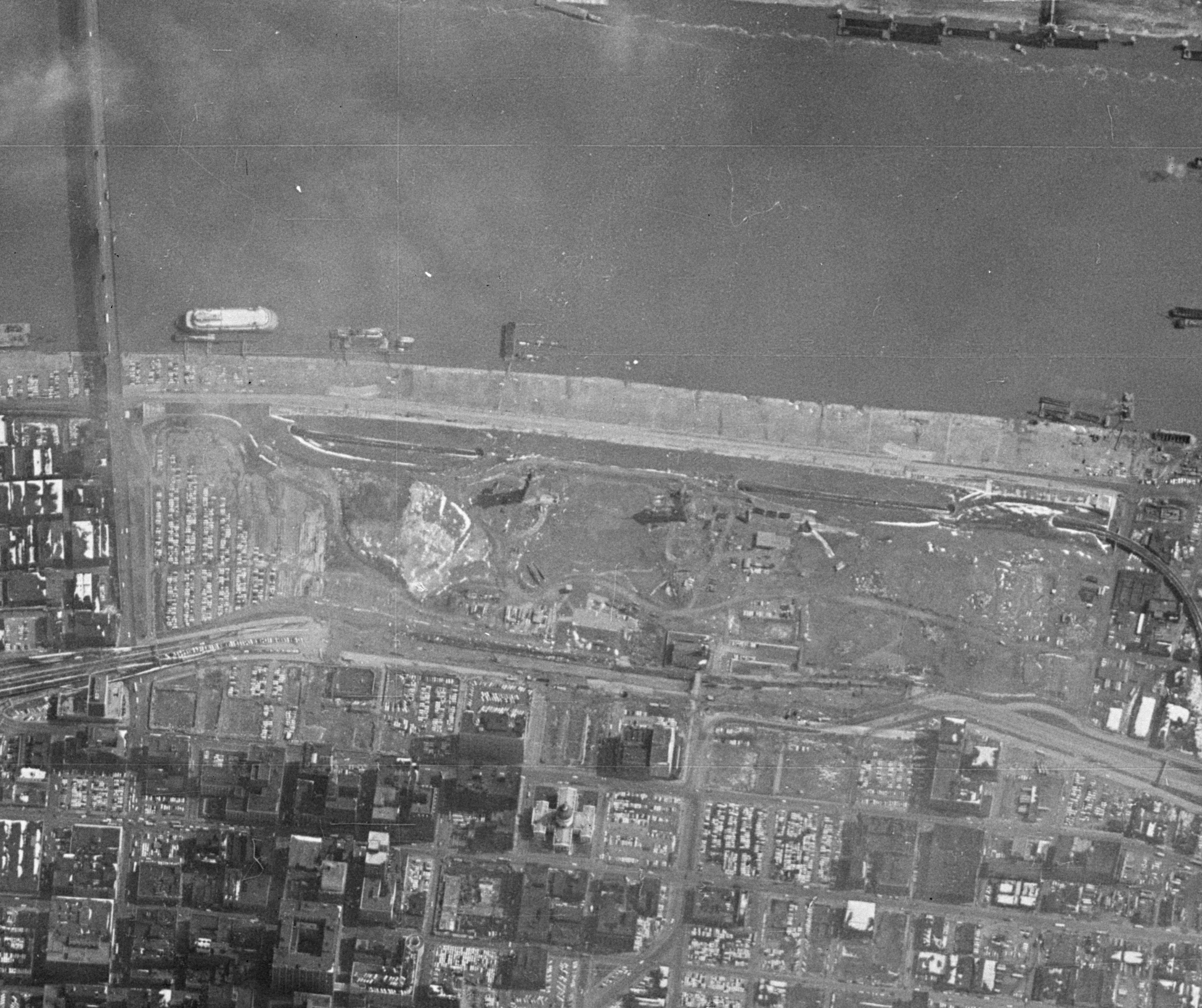 The beginnings of the Gateway Arch in St. Louis, Missouri rising from the ground, taken by a KH-7 spy satellite on March 12, 1964.